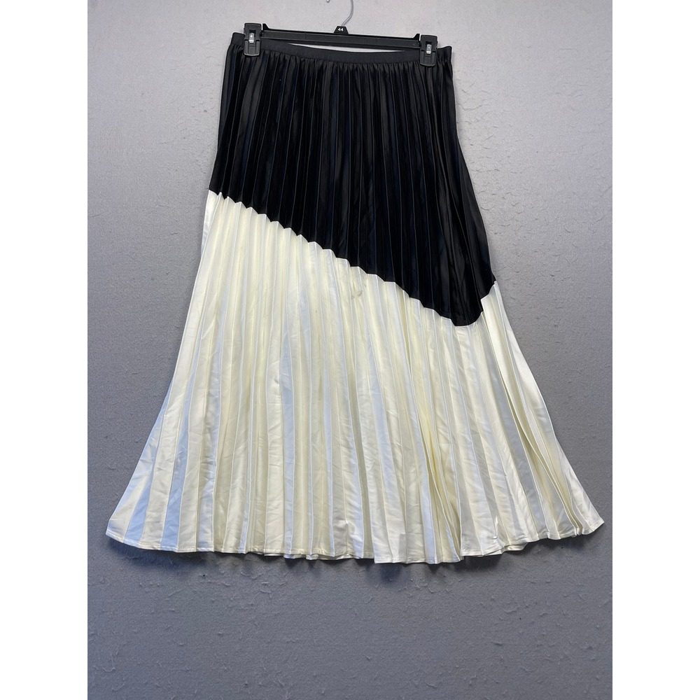 Unbranded Pleated Maxi Skirt Satin Color Block Black White XL Womens